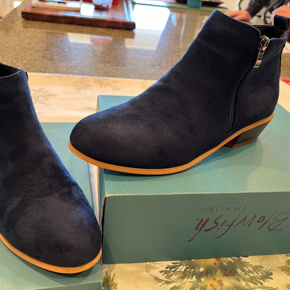 Navy Blue Faux Suede Ankle Booties